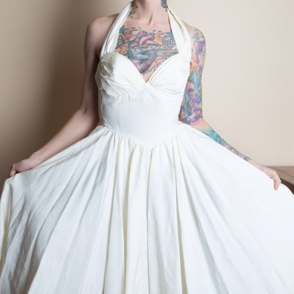 Vintage Retro cocktail white pinup dress - S